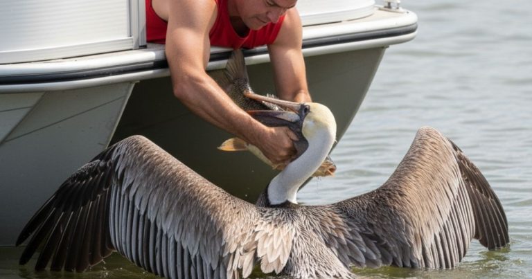 A Poor Pelican Was Choking At Sea — Until A Man Realized Two Lives Were In Danger